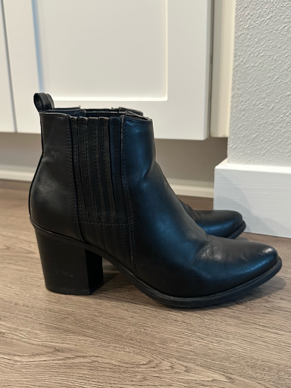 therapy Black Leather Chelsea Ankle Boots with Block Heel